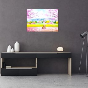 Tablou pe sticlă - Căprioară pictată, acuarelă (70x50 cm)
