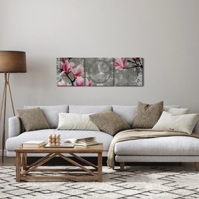 Tablou cu flori (cu ceas) (90x30 cm)