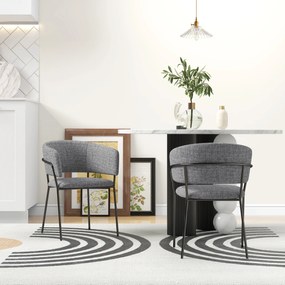 HOMCOM Lot de 2 scaune de dining picioare din oțel, șezut tapitat în material textil aspect lin, gri | Aosom Romania