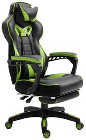 Vinsetto Scaun gaming ergonomic cu suport picioare, cap și lombar, fotoliu de birou confortabil, înălțime reglabilă, negru/verde | Aosom Romania