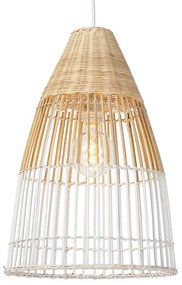 Lampă suspendată rurală bambus și alb - Bambus