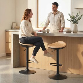 HOMCOM Set 2 scaune de bar din PU, reglabile pe înălțime, rotative 360°, cu suport pentru picioare, bază din oțel, efect lemn de stejar | Aosom Romania
