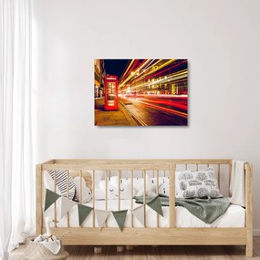 Tablou pe sticlă cu căsuța telefonică roșie din Londra (70x50 cm)