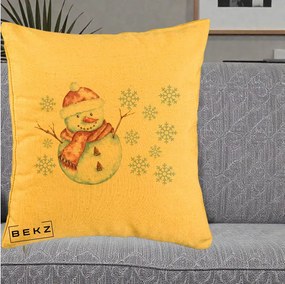 Perna Decorativa Om de Zapada Rosu cu Fulgi, 40x40 cm, Galben, Husa Detasabila, Perna Inclusa, BEKZ®