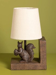Set 2 lămpi de masă din bumbac bej, cu structură din rășină maro în formă de veveriță, finisaj patinat, 28×31×13 cm, „Squirrel"
