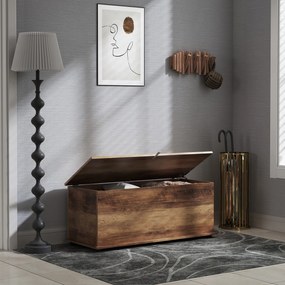 HOMCOM Cufăr de Depozitare pentru Interior 113L cu Capac Rabatabil, Cufăr Organizator pentru Living și Hol, Bancă cu Spațiu de Depozitare, Efect Lemn Maro | Aosom Romania