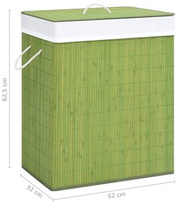 Cos de rufe din bambus, verde, 100 L 1, Verde, 52 x 32 x 62.5 cm