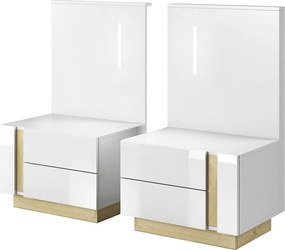 Set 2 noptiere CITY, alb/stejar, PAL laminat, 60x46x105 cm