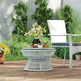 Outsunny Masă de cafea de grădină rotundă, masă auxiliară din rattan și blat de sticlă temperată Ø 60 x 37H cm | Aosom Romania