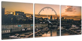 Tablou - orașul port (cu ceas) (90x30 cm)