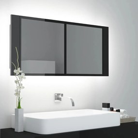 804986 vidaXL Dulap de baie cu oglindă și LED, negru extralucios 100x12x45 cm