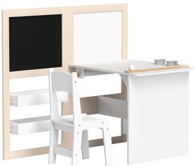 AIYAPLAY Masă copii cu scaun 3 în 1 cu chevalet pliabil rafturi de depozitare, roleu de hârtie - 3 până la 8 ani, alb | Aosom Romania