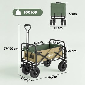 Outsunny Cărucior de Exterior Pliabil, Rezistent pentru Camping, cu Ușă în Spate Deschidere și Maner Telescopic | Aosom Romania