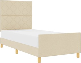 vidaXL Cadru de pat cu headboard Crem 100 x 200 cm țesătură