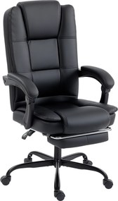 HOMCOM Scaun Birou Ergonomic Reclinabil Rotativ din Piele PU cu Suport pentru Picioare, Înălțime Reglabilă, Negru | Aosom Romania