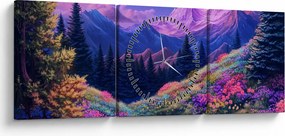 Tablou - Peisaj violet la lună plină (cu ceas) (90x30 cm)