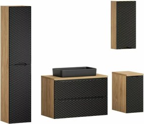 Set mobilier baie 90 cm 7 piese Comad Ocean stejar uleiat si negru mat