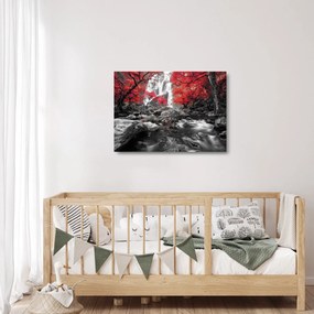 Tablou pe sticlă - Cascade în peisajul de toamnă (70x50 cm)
