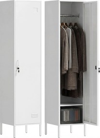 HOMCOM Dulap Metalic Slim cu Ușă Blocabilă și Suport pentru Etichete, Dulap Multi-Funcțional cu Bară pentru Haine, Rafturi, pentru Casă sau Birou, 40x40x179 cm, Alb | Aosom Romania