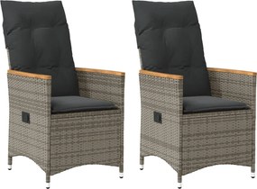 vidaXL Scaune de grădină rabatabile cu perne, 2 buc., gri, poliratan