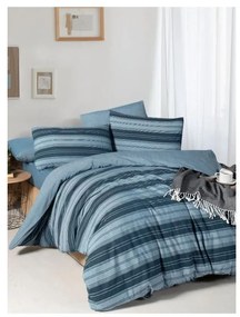 Lenjerie de pat albastră pentru pat dublu/canapea extinsă cu cearceaf inclus/cu 4 piese 200x220 cm Stripes – Mila Home