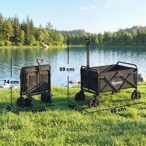 Outsunny Cărucior pentru grădină pliabil cu roți blocabile mâner reglabil suport pentru pahare încărcare 80 kg pentru camping 85x50x99 cm Negru | Aosom Romania