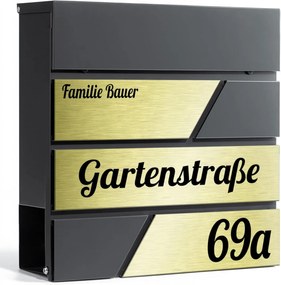 CPG6 - Cutie postala personalizata, cutie de scrisori, metalica, stil industrial - Gri - Auriu