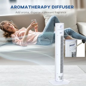 HOMCOM Ventilator Turn cu 3 Moduri și 3 Viteze cu Cronometru 12h, Ventilator de Podea cu Telecomandă, 31,5x31,5x96 cm, Alb | Aosom Romania