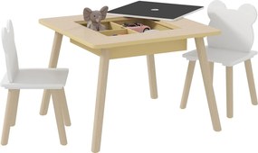 AIYAPLAY Masă pentru copii cu 2 scaune, set de mobilier pentru copii cu depozitare și spătar în formă de ursuleț pentru copii 3-6 ani, lemn natural | Aosom Romania