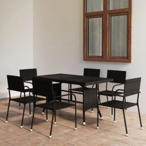 3059446 vidaXL Set mobilier de grădină, 7 piese, negru, poli ratan