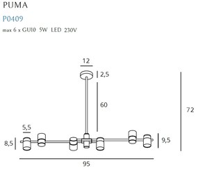 Lustra design minimalist cu 6 surse de lumina Puma P0409 MX