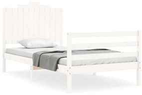 3194172 vidaXL Cadru de pat cu tăblie, alb, 100x200 cm, lemn masiv