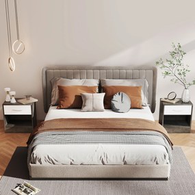 HOMCOM Set 2 Noptiere Moderne cu Raft Deschis și Sertar Alb Gri închis | Aosom Romania