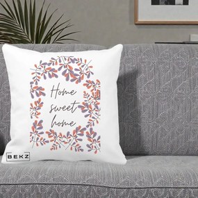 Perna Decorativa Home Sweet Home Frunze Colorate, 40x40 cm, Alba Mata, Husa Detasabila, Perna Inclusa, BEKZ®