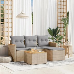 vidaXL Set canapele de grădină, 5 piese, cu perne, bej, poliratan