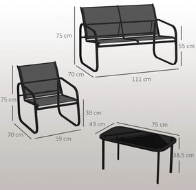 Outsunny Set de Mobilier de Grădină din 5 Piese, cu 2 Canapele, 2 Fotolii și o Măsuță de Cafea, 111x70x75 cm, Negru | Aosom Romania