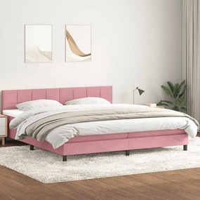 vidaXL Pat box spring cu saltea, roz, 180x220 cm, catifea