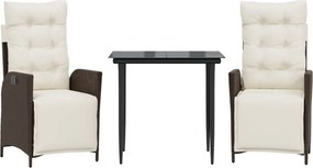 vidaXL Set mobilier de grădină cu perne, 3 piese, maro, poliratan