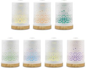 Difuzor de aromа Beper 70.404, USB 5V, 100 ml, 2 trepte, Capac ceramic, Lumina LED, 7 culori, Alb