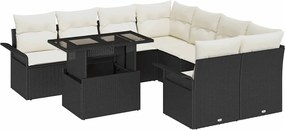 vidaXL Set de canapele pentru grădină cu pernă 9 pcs Negru Poli Rattan