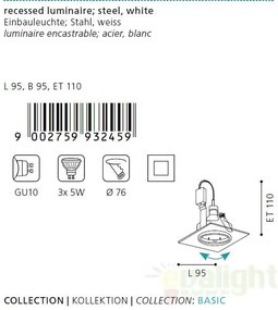 Set 3 spoturi, incastrabil pt. tavan fals, directionabil, dim. 9,5x9,5cm, LED Igoa 93245 EL