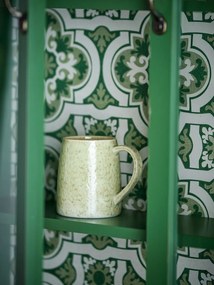 Set 4 căni din ceramică artizanală, cu decor marmorat verde și natur, finisaj lucios, „Winnie", 9 x 10 cm