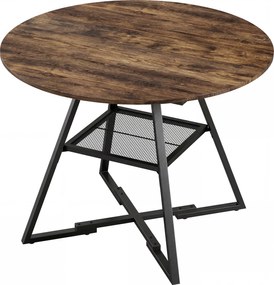 HOMCOM Masă de dining 4 locuri, 100 cm rotundă, bucătărie industrială, poliță de depozitare, maro rustic. | Aosom Romania
