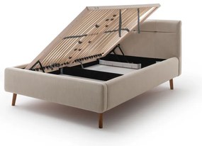 Pat dublu tapițat bej cu spațiu de depozitare cu somieră 140x200 cm Lotte - Meise Möbel