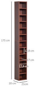 Biblioteca tip coloana cu 12 etajere, din MDF, sustine maxim 15kg 21x20x175cm, maro HOMCOM | Aosom RO