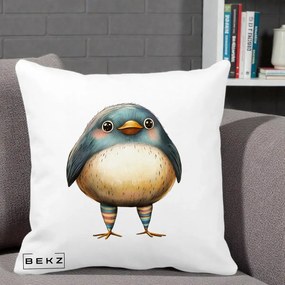 Perna Decorativa Pasare Teal-Bej cu Sosete Curcubeu, 40x40 cm, Alba Mata, Husa Detasabila, Perna Inclusa, BEKZ®