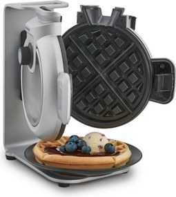 Aparat vertical pentru vafe Caso Design WaffleUp, 800 W, 18 cm, 5 trepte, Strat dublu antiaderent, Semnal sonor si luminos, Recipient compozitie , Argintiu