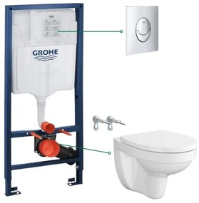 Set vas wc rimless alb cu capac soft close Cersanit SimpleOn, rezervor incastrat si clapeta crom Skate Air Grohe