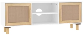 345615 vidaXL Comodă TV, alb, 105x30x40 cm lemn masiv pin și ratan natural