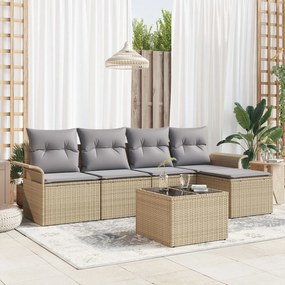 vidaXL Set de canapele pentru grădină cu pernă 6 pcs Bej Rattan poli